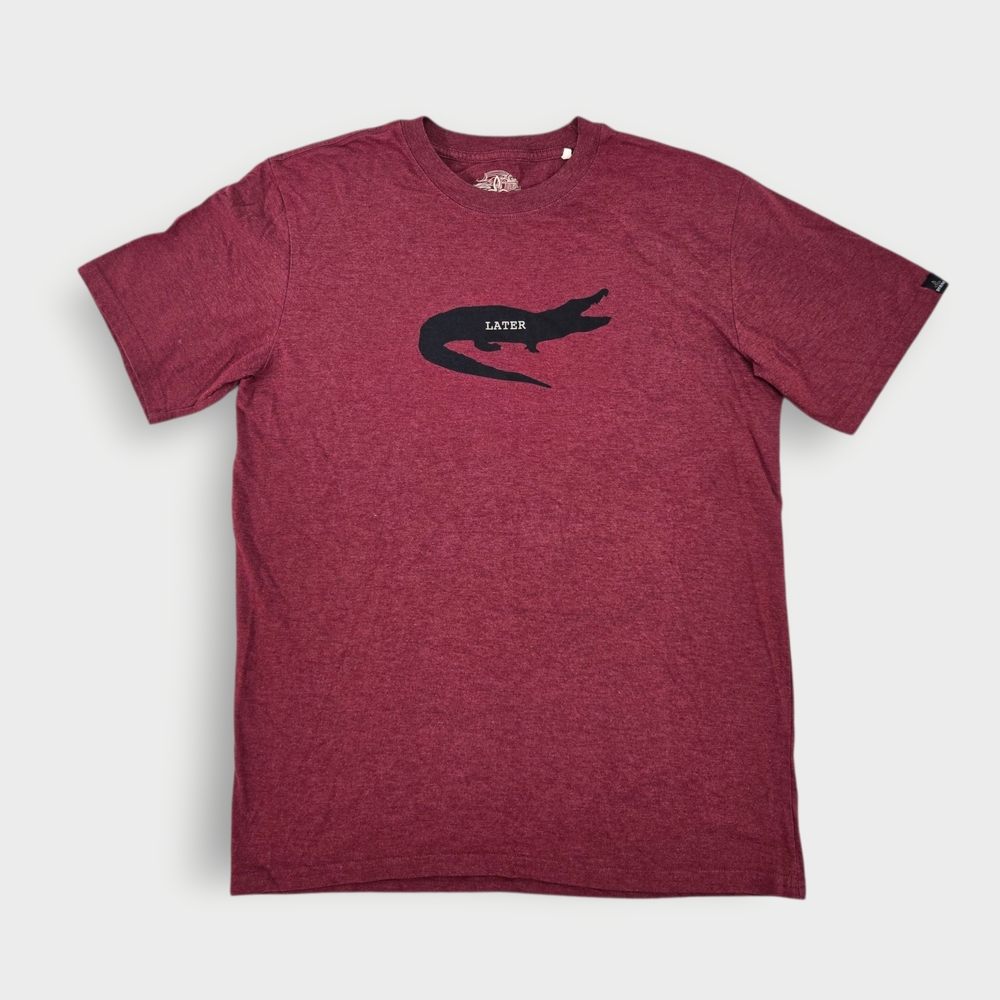 Prana Later Alligator Gator Burgundy RED Mens Size Large Soft Tee Organic Cotton - Picture 2 of 9